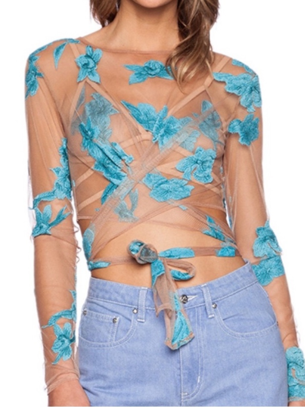 For Love and Lemons Orchid Long-Sleeve Tie-Front Top with